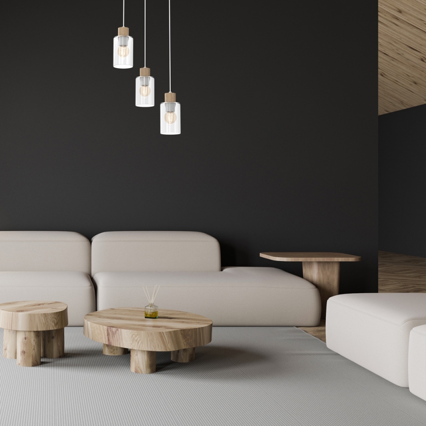 Luster na sajli MADERA 3xE27/60W/230V bela/drvo