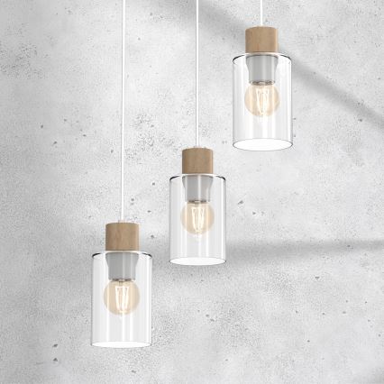 Luster na sajli MADERA 3xE27/60W/230V bela/drvo