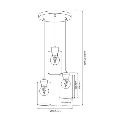 Luster na sajli MADERA 3xE27/60W/230V bela/drvo