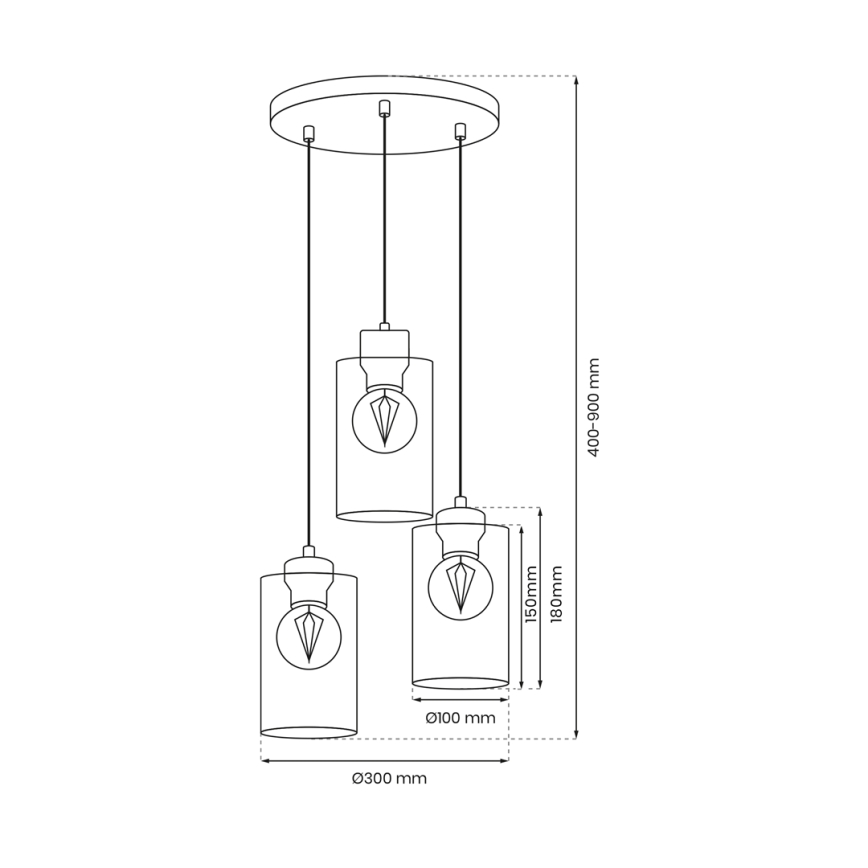 Luster na sajli MADERA 3xE27/60W/230V bela/drvo