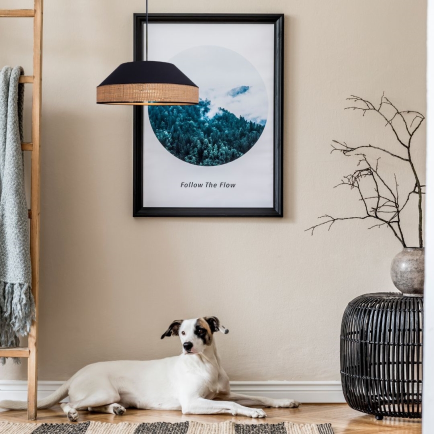 Luster na sajli MANISO 1xE27/60W/230V pr. 45 cm crno/bež