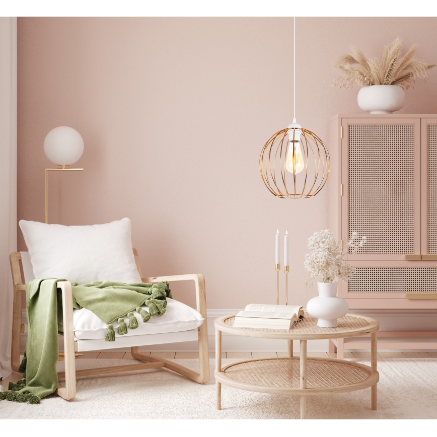 Luster na sajli MATT 1xE27/60W/230V bela/bakrena