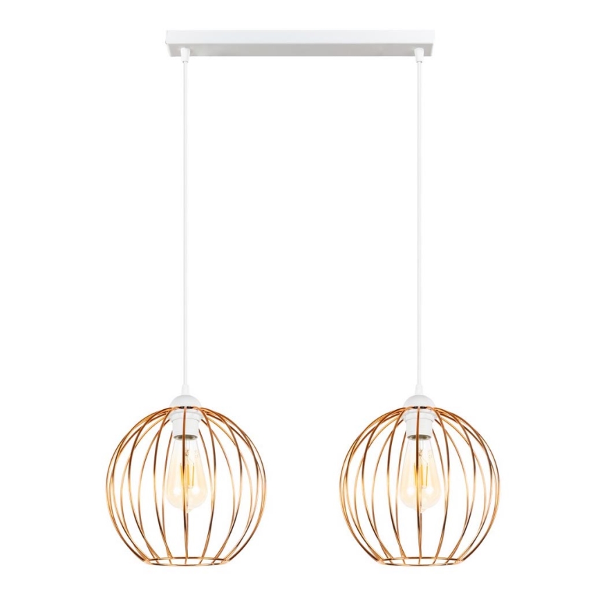 Luster na sajli MATT 2xE27/60W/230V bela/bakrena