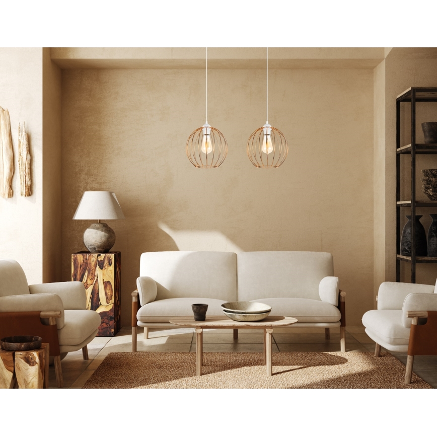Luster na sajli MATT 2xE27/60W/230V bela/bakrena