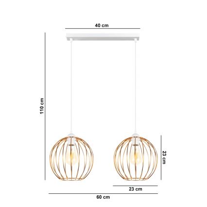Luster na sajli MATT 2xE27/60W/230V bela/bakrena