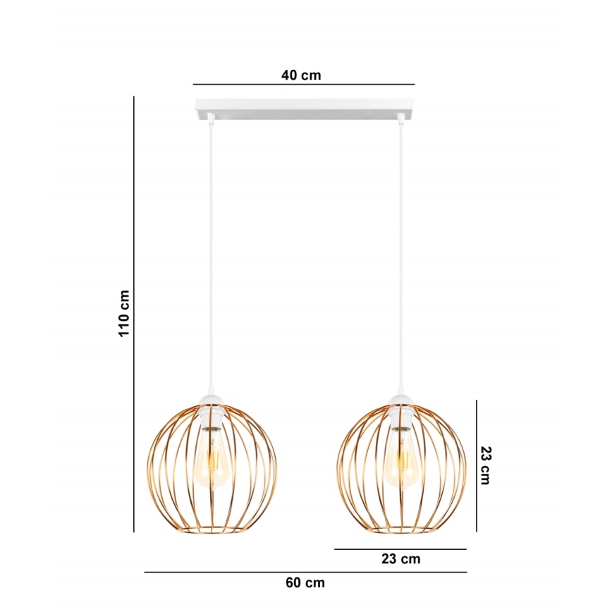 Luster na sajli MATT 2xE27/60W/230V bela/bakrena