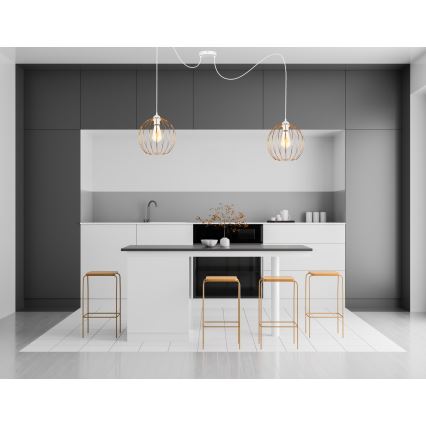 Luster na sajli MATT 2xE27/60W/230V pauk bela/bakrena