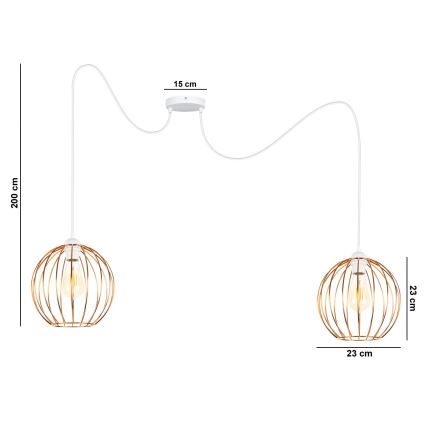 Luster na sajli MATT 2xE27/60W/230V pauk bela/bakrena