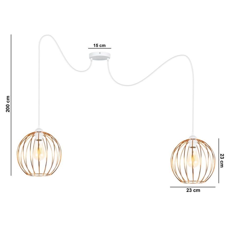 Luster na sajli MATT 2xE27/60W/230V pauk bela/bakrena