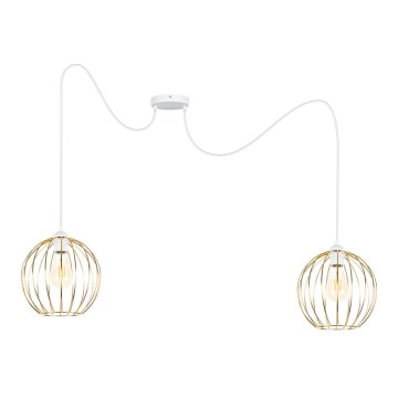 Luster na sajli MATT 2xE27/60W/230V pauk bela/zlatna