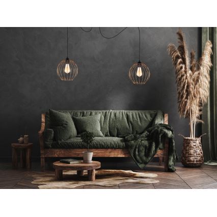 Luster na sajli MATT 2xE27/60W/230V pauk crno/bakrena