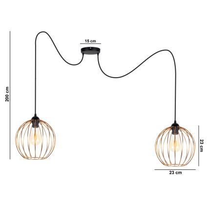 Luster na sajli MATT 2xE27/60W/230V pauk crno/bakrena