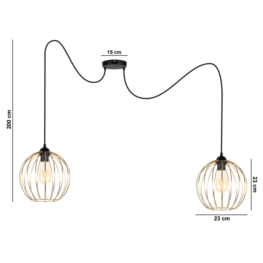 Luster na sajli MATT 2xE27/60W/230V pauk crno/zlatna