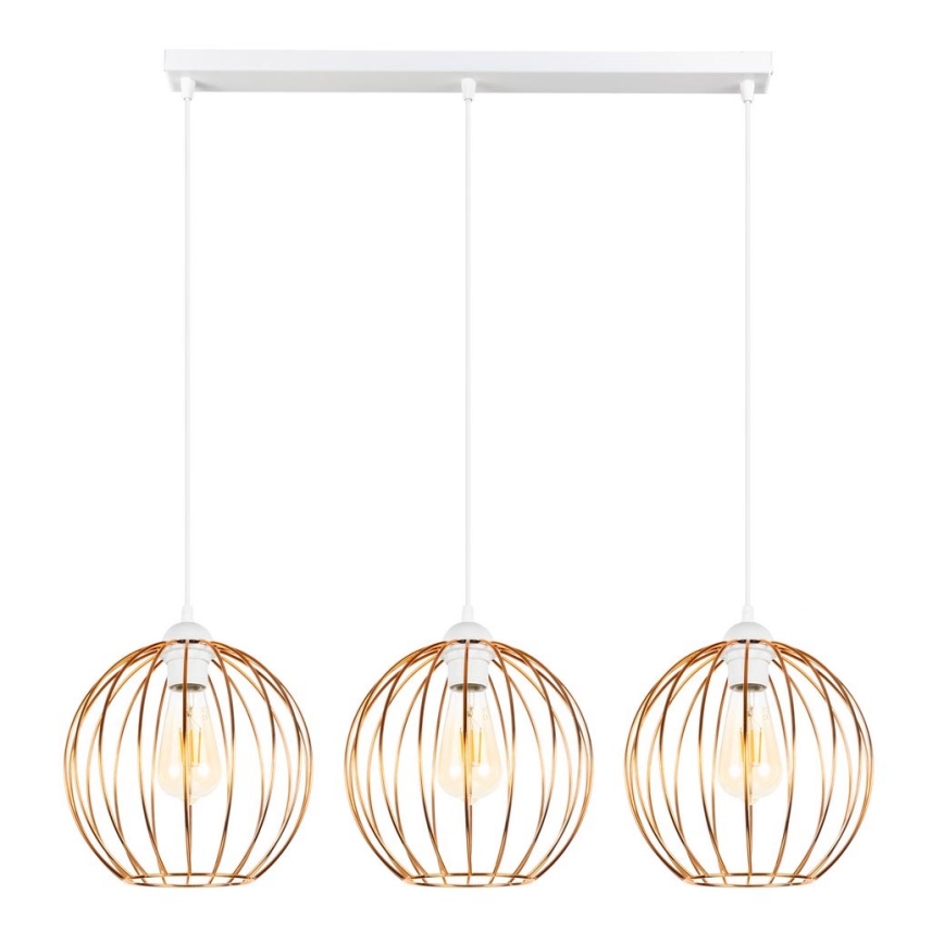 Luster na sajli MATT 3xE27/60W/230V bela/bakrena