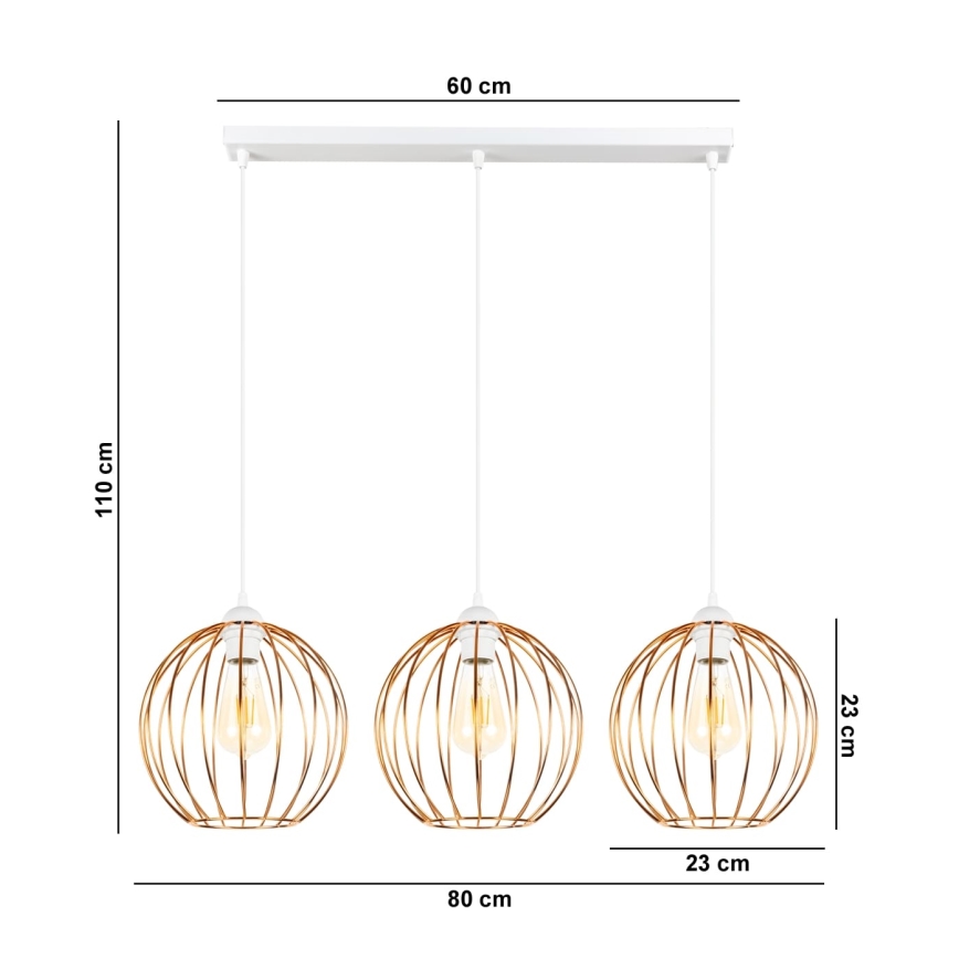 Luster na sajli MATT 3xE27/60W/230V bela/bakrena