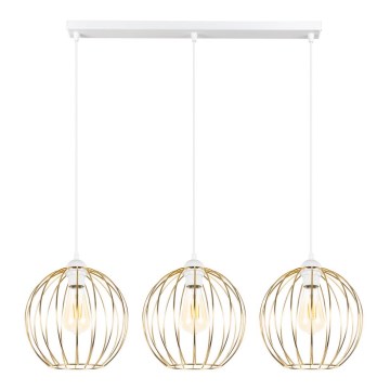 Luster na sajli MATT 3xE27/60W/230V bela/zlatna