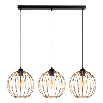 Luster na sajli MATT 3xE27/60W/230V crno/bakrena