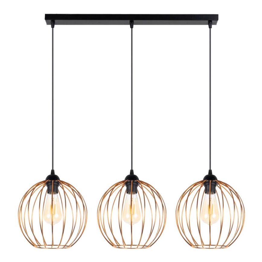 Luster na sajli MATT 3xE27/60W/230V crno/bakrena