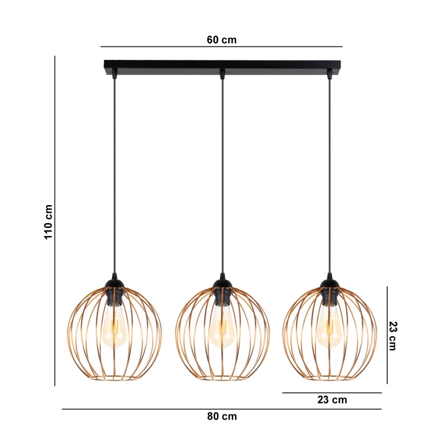Luster na sajli MATT 3xE27/60W/230V crno/bakrena