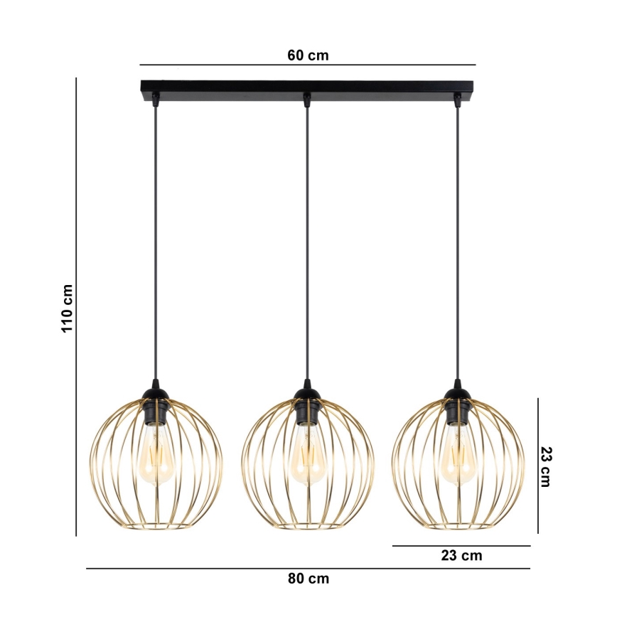 Luster na sajli MATT 3xE27/60W/230V crno/zlatna