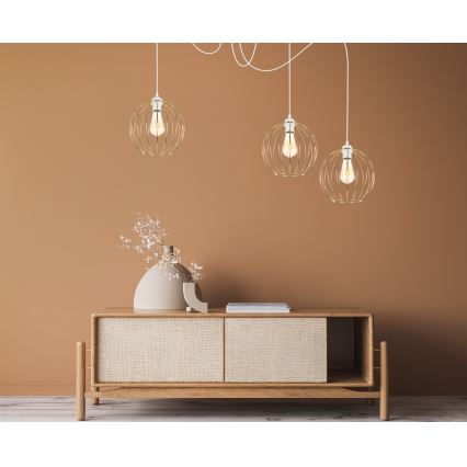 Luster na sajli MATT 3xE27/60W/230V pauk bela/zlatna