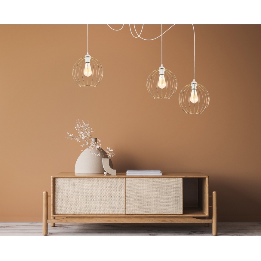 Luster na sajli MATT 3xE27/60W/230V pauk bela/zlatna