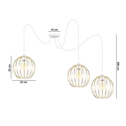 Luster na sajli MATT 3xE27/60W/230V pauk bela/zlatna
