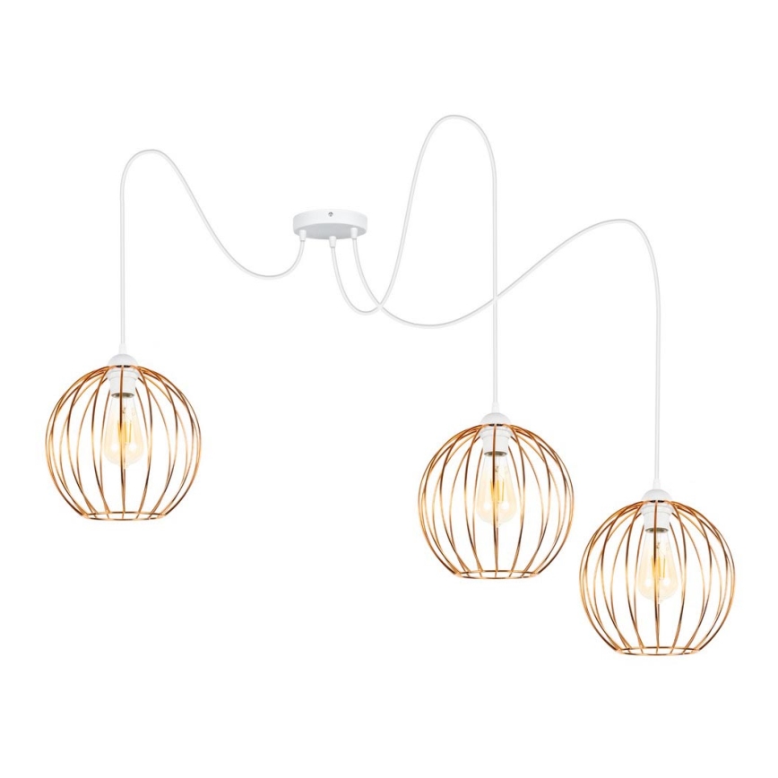 Luster na sajli MATT 3xE27/60W/230V pauk beli/bakreni