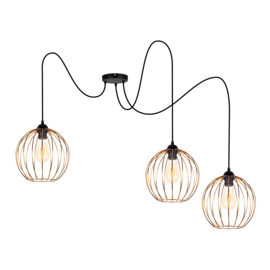 Luster na sajli MATT 3xE27/60W/230V pauk crno/bakrena