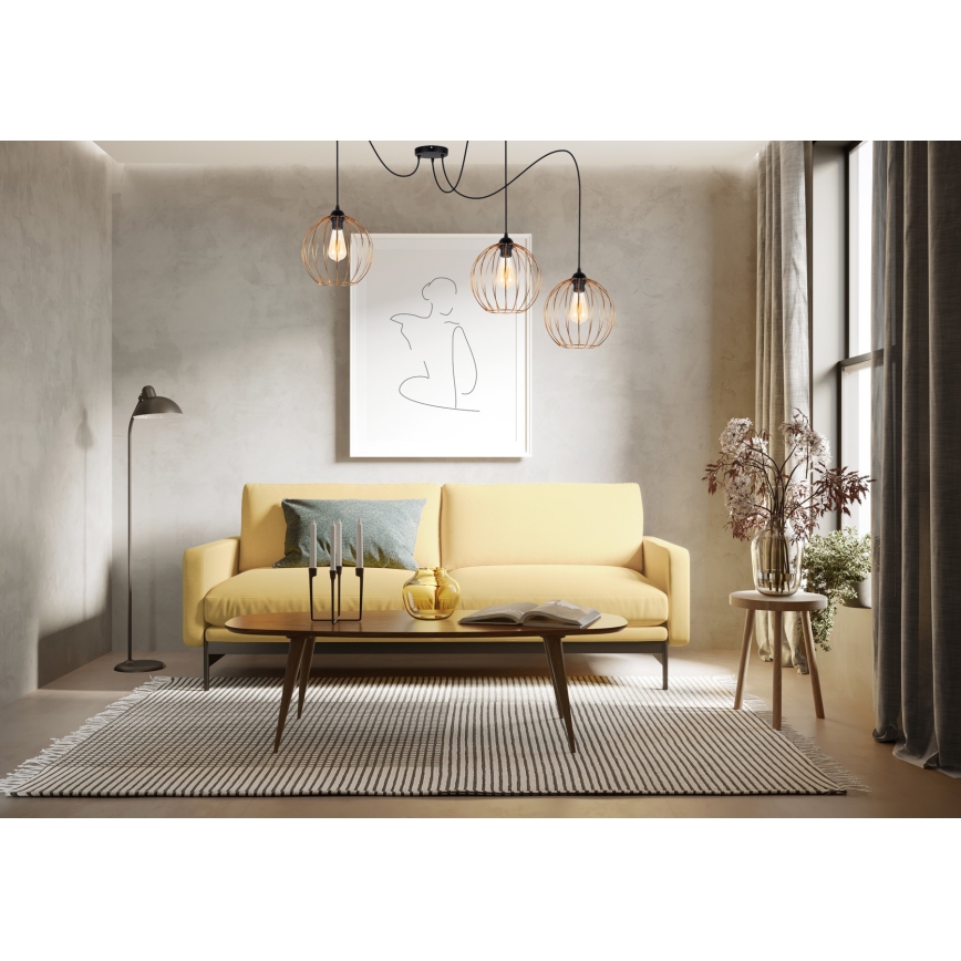Luster na sajli MATT 3xE27/60W/230V pauk crno/bakrena