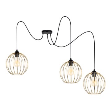 Luster na sajli MATT 3xE27/60W/230V pauk crno/zlatna
