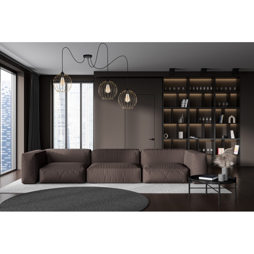 Luster na sajli MATT 3xE27/60W/230V pauk crno/zlatna