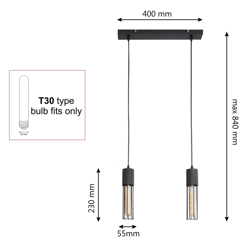 Luster na sajli MELODY 2xE27/15W/230V crno