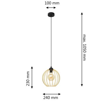 Luster na sajli MERCURE 1xE27/15W/230V zlatna/crno