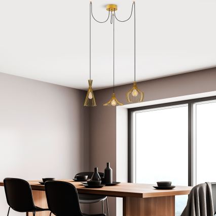 Luster na sajli MEZOPOTAMYA 3xE27/40W/230V pauk zlatna