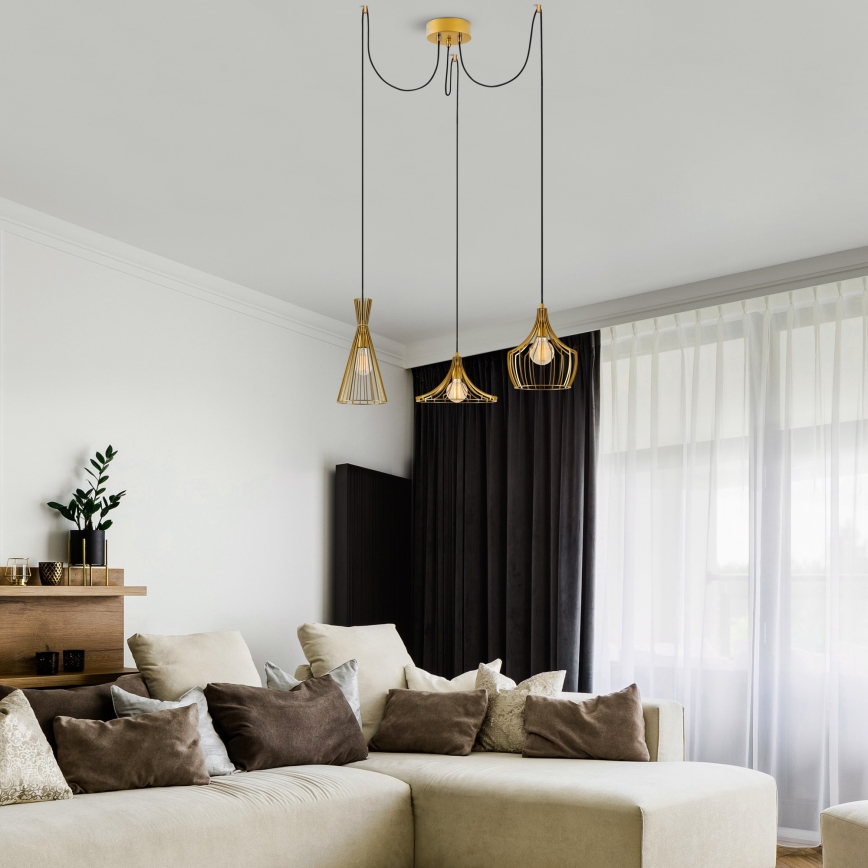 Luster na sajli MEZOPOTAMYA 3xE27/40W/230V pauk zlatna
