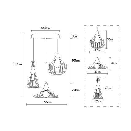 Luster na sajli MEZOPOTAMYA 3xE27/40W/230V zlatna