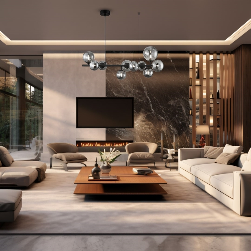 Luster na sajli MILA 10xG9/9W/230V crno/sivo