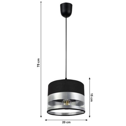 Luster na sajli MILO 1xE27/60W/230V srebrno/crno