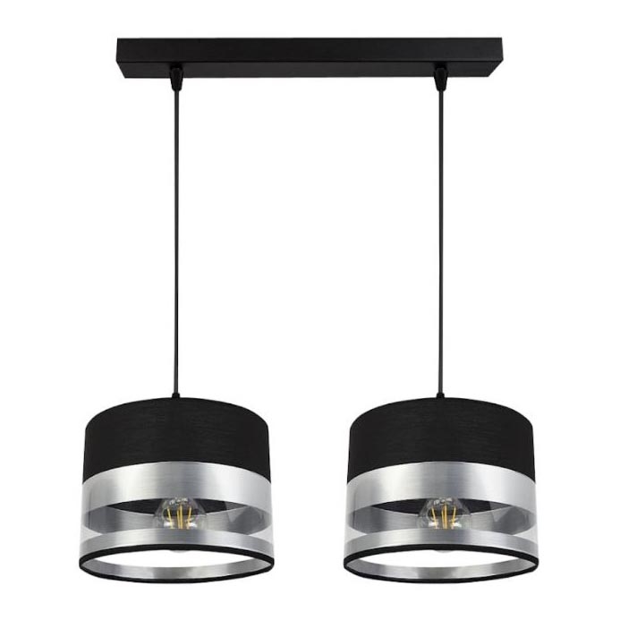 Luster na sajli MILO 2xE27/60W/230V srebrno/crno