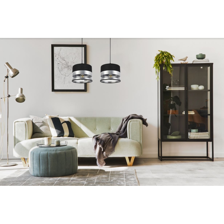 Luster na sajli MILO 2xE27/60W/230V srebrno/crno