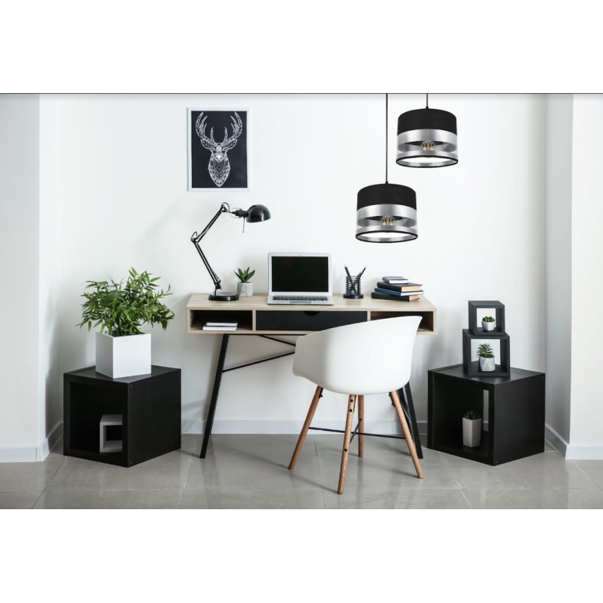 Luster na sajli MILO 2xE27/60W/230V srebrno/crno