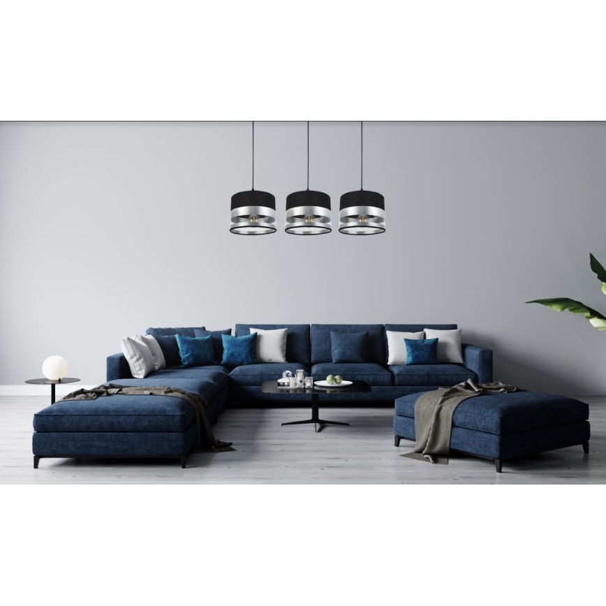 Luster na sajli MILO 3xE27/60W/230V srebrno/crno