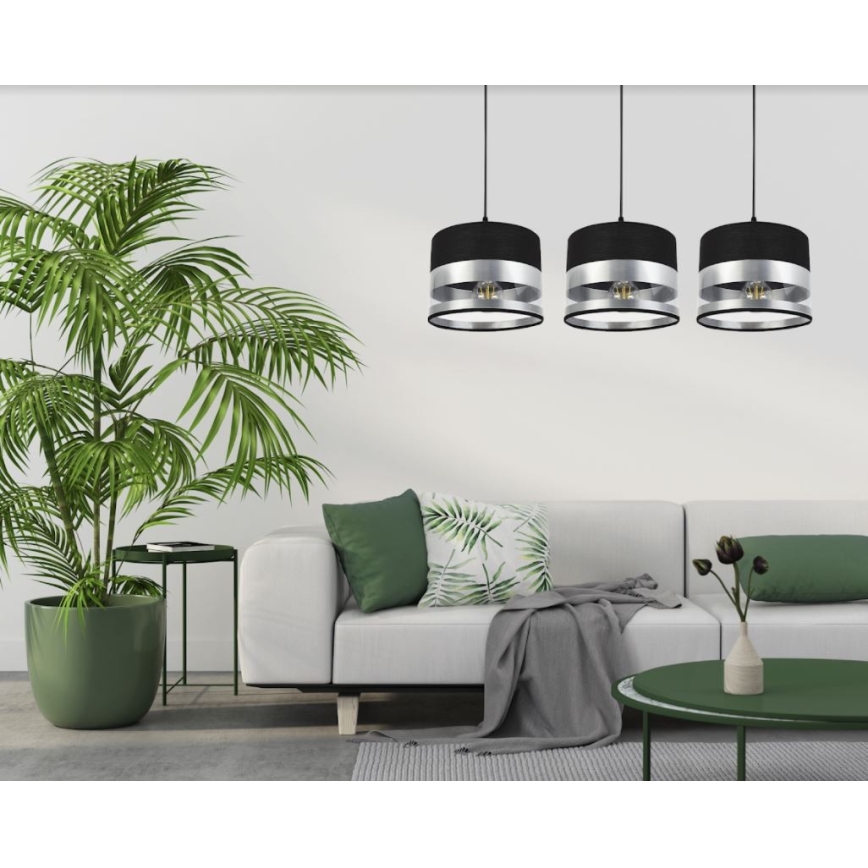 Luster na sajli MILO 3xE27/60W/230V srebrno/crno
