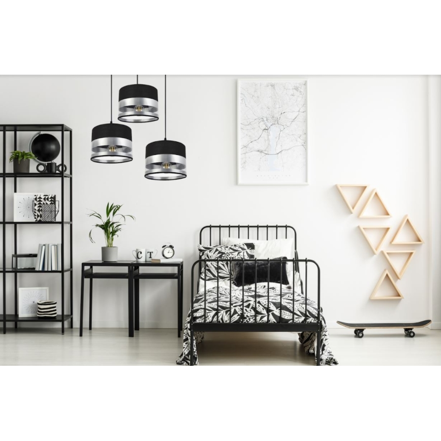Luster na sajli MILO 3xE27/60W/230V srebrno/crno