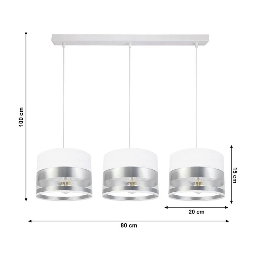 Luster na sajli MILO 3xE27/60W/230V srebrno