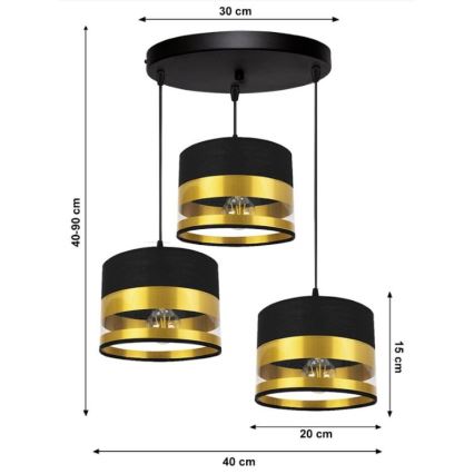 Luster na sajli MILO 3xE27/60W/230V zlatna/crno