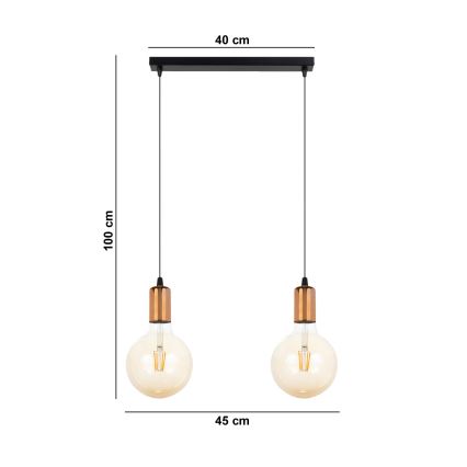 Luster na sajli MIROS 2xE27/60W/230V crno/bakrena
