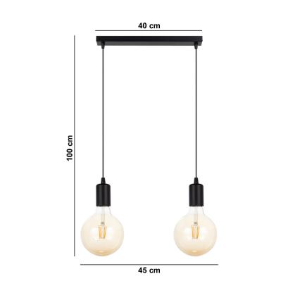 Luster na sajli MIROS 2xE27/60W/230V crno