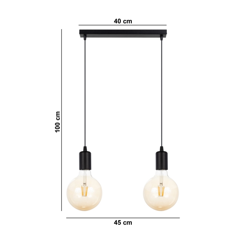 Luster na sajli MIROS 2xE27/60W/230V crno